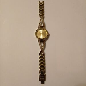 Valletta Women's Gold Tone Round Dial Rhinestone Bezel Elegant Analog Watch